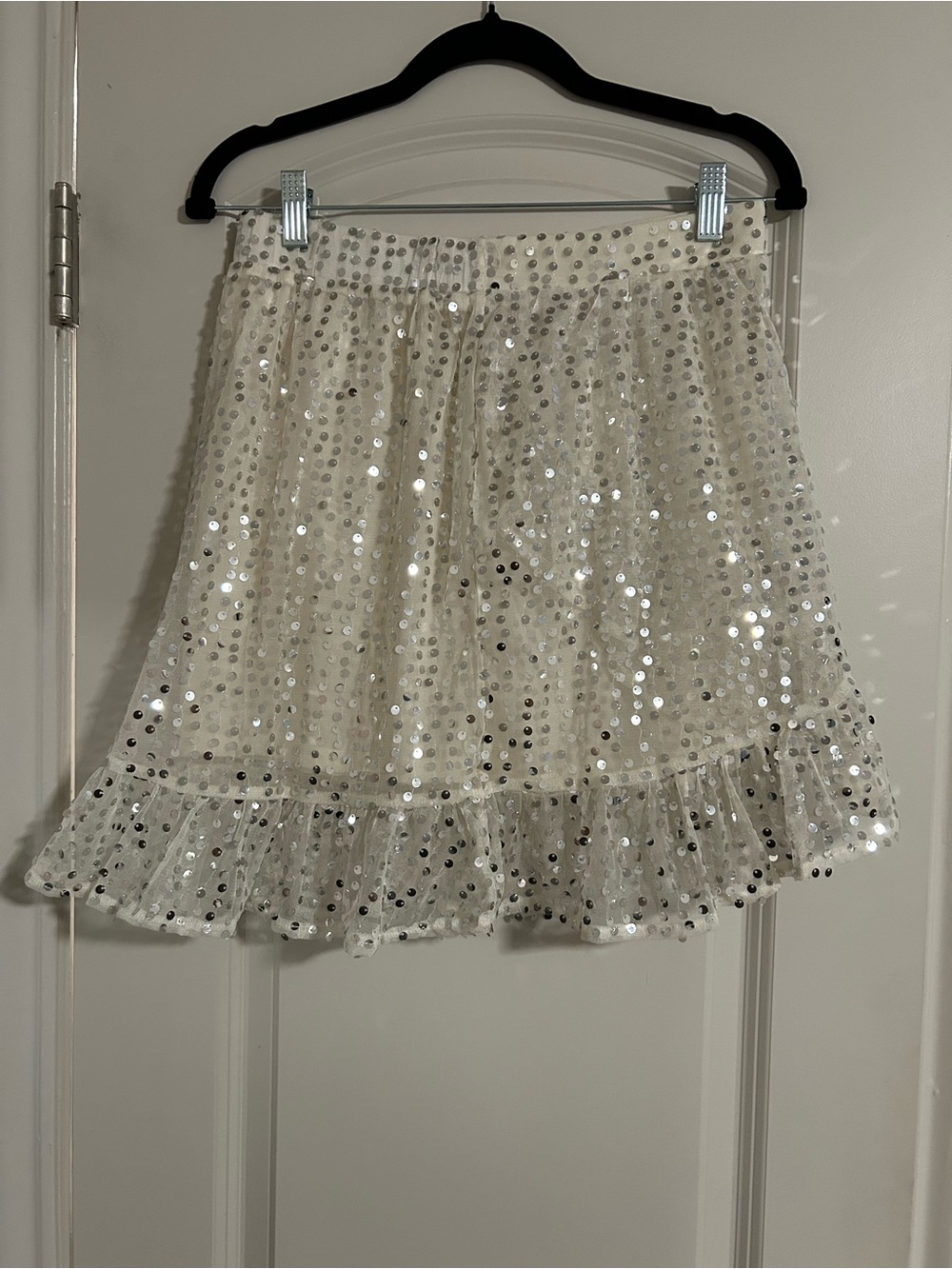 LC Lauren Conrad Ivory Sequin Ruffle Mini Skirt